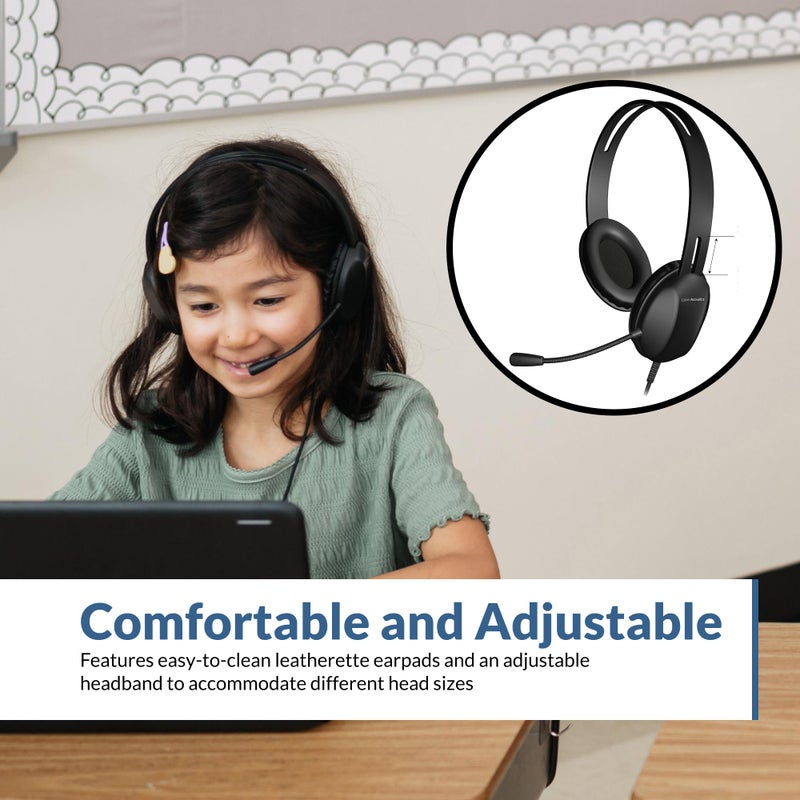 Cyber Acoustics سماعة رأس ستيريو للكمبيوتر من سايبر أكوستيكس (AC-4000)، اتصال 3.5 مم، ميكروفون لإلغاء الضوضاء للكمبيوتر، ماك والأجهزة اللوحية، مثالية للفصول الدراسية أو المنزل - Image 2